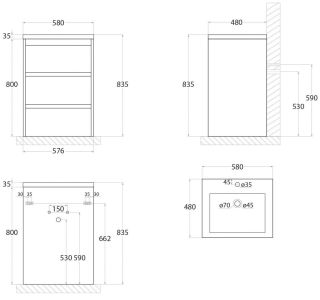 Напольная тумба под раковину Art&Max Family 58см цемент FAMILY-580-3C-PIA-CV